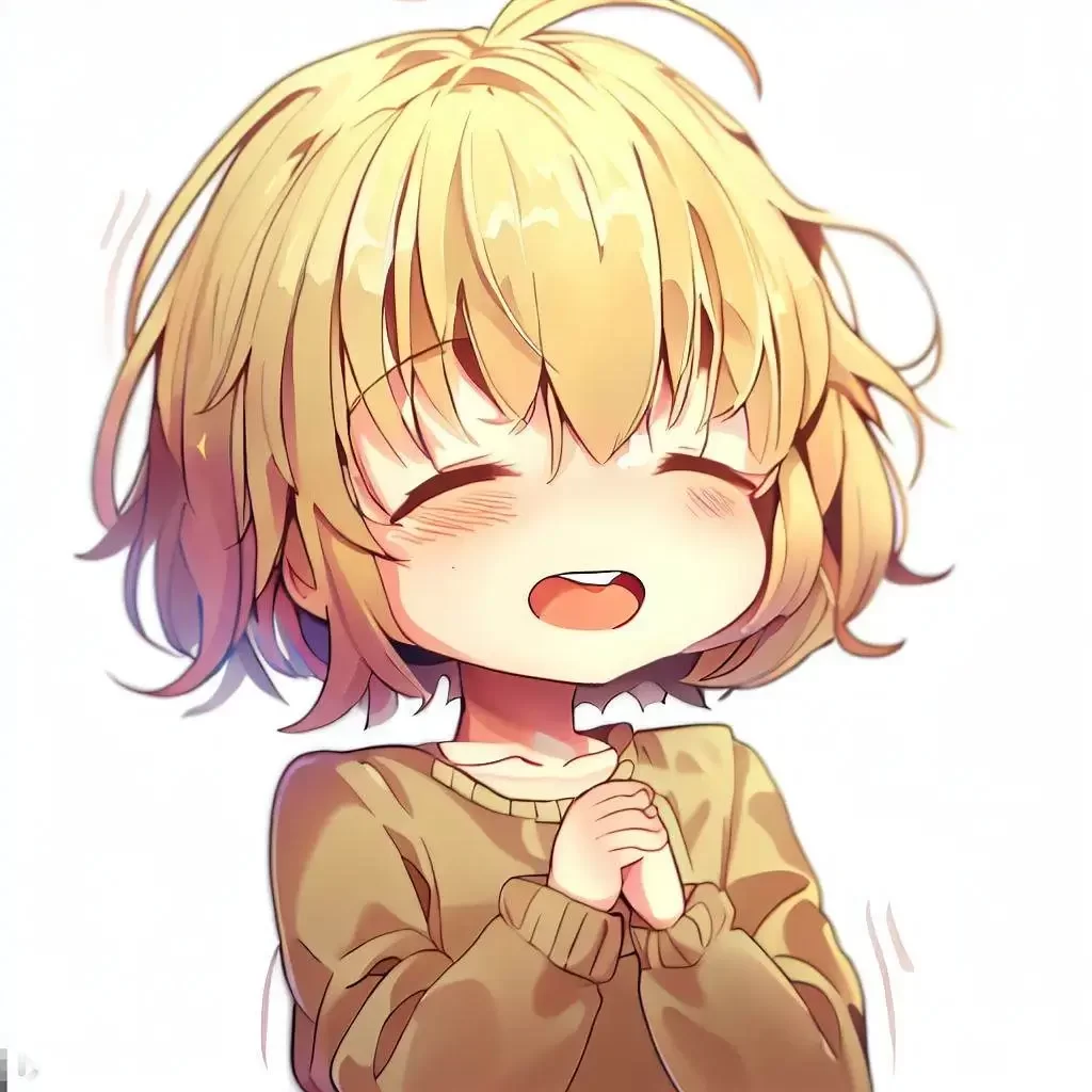 happy-anime-girl-with-sleeping-habit-short-hair-gold-hair-sweating