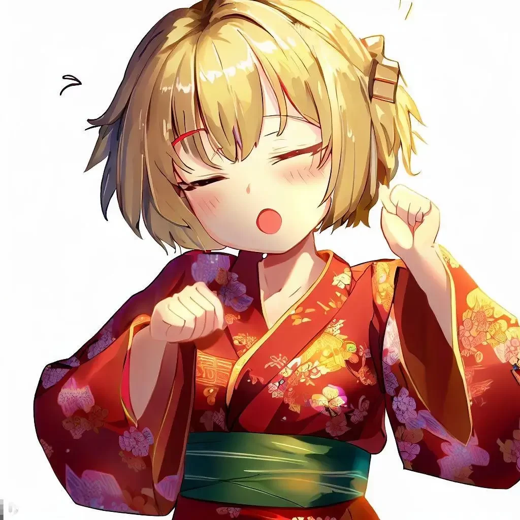 happy-anime-girl-with-sleeping-habit-short-hair-gold-hair-sweating-finely-detailed-kimono